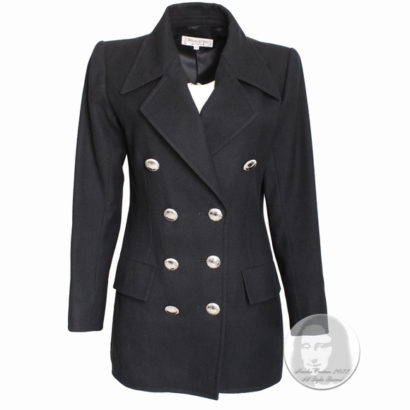 Yves Saint Laurent Jacket Black Wool Double Breasted Pea Coat Jacket Vintage 90s - Picture 8 of 11